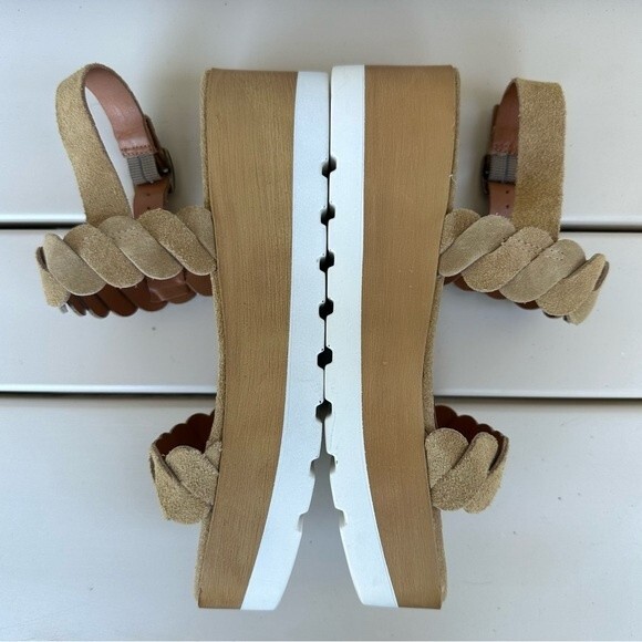New Lucky Brand Vellenora Double Suede Straps Chunky Platform Wedge Sandal 7 - Picture 8 of 11